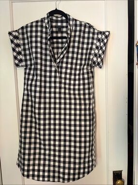 J. Crew Black and White Gingham Midi Dress, Cap Sleeved Modernized